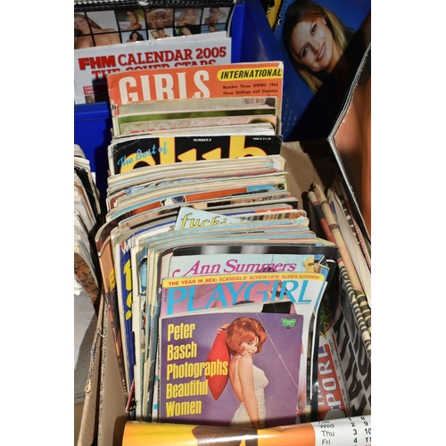 494 - THREE BOXES OF VINTAGE EROTIC MAGAZINES, mainly from the 1960s - 1980s (with exceptions) and compris... 