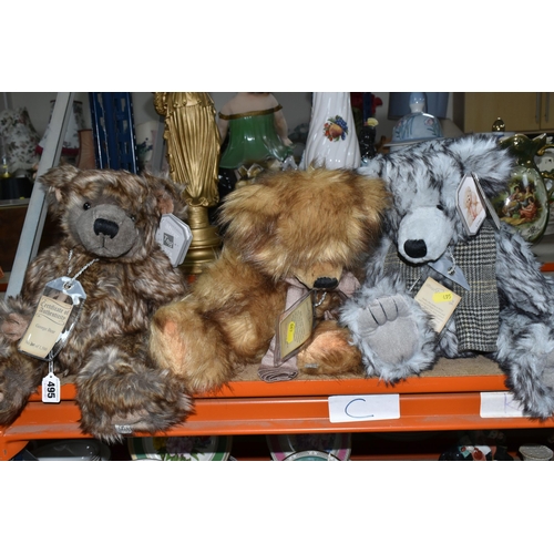 495 - THREE SUKI SILVER TAG LIMITED EDITION TEDDY BEARS, 'Olivia' No.268 of 1500, 'George' No.340 of 1500 ... 