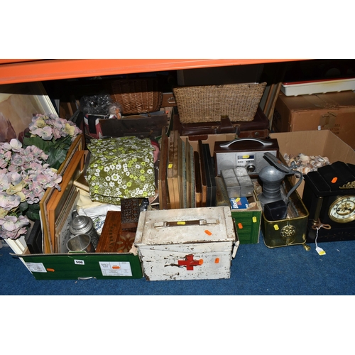 506 - THREE BOXES AND LOOSE MISCELLANEOUS SUNDRIES, to include a large collection of seashells, a pewter p... 