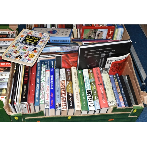 507 - THREE BOXES OF BOOKS, approximately sixty hardback novels, authors include John Simpson, Jilly Coope... 