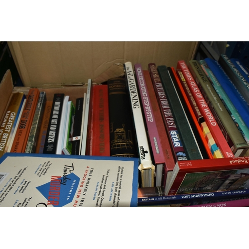 507 - THREE BOXES OF BOOKS, approximately sixty hardback novels, authors include John Simpson, Jilly Coope... 