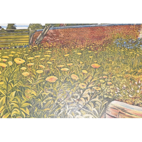 509 - LESLIE CHARLES JONES (20TH CENTURY) A WILD FLOWER LANDSCAPE WITH WALL AND GATE BEYOND, signed and da... 