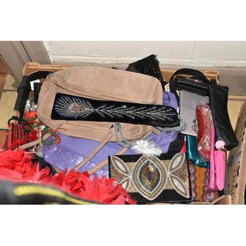 512 - FOUR BOXES OF LADIES' ACCESSORIES to include a box of approximately fifteen bags of various style an... 