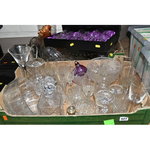 521 - TWO BOXES AND LOOSE GLASSWARE, to include two boxed sets of six Edinburgh Crystal wine glasses, four... 