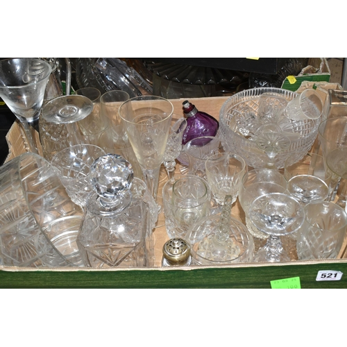 521 - TWO BOXES AND LOOSE GLASSWARE, to include two boxed sets of six Edinburgh Crystal wine glasses, four... 