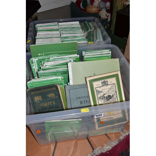 522 - TWO BOXES OF APPROXIMATELY FOUR HUNDRED ORDNANCE SURVEY GREEN PATHFINDER AND OUTDOOR LEISURE MAPS, c... 