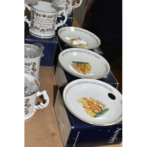 531 - A GROUP OF ROYAL WEDDING COMMEMORATIVE AYNSLEY GIFTWARE comprising two boxed plates, five single han... 