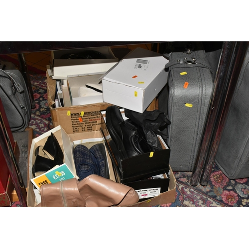 535 - THREE BOXES AND LOOSE VINTAGE CLOTHING AND BAGS, to include a mottled cream and beige belted fur jac... 