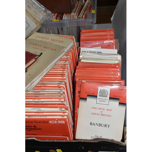 537 - FIVE BOXES OF ASSORTED VINTAGE ORDNANCE SURVEY MAPS, to include two January 1942 maps of R.A.F stati... 