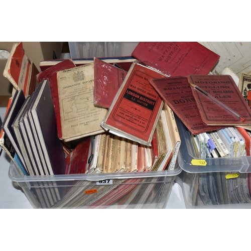 537 - FIVE BOXES OF ASSORTED VINTAGE ORDNANCE SURVEY MAPS, to include two January 1942 maps of R.A.F stati... 