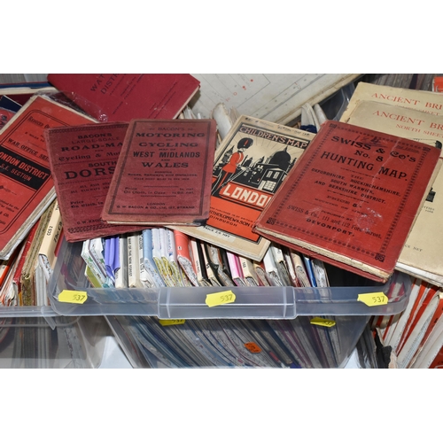 537 - FIVE BOXES OF ASSORTED VINTAGE ORDNANCE SURVEY MAPS, to include two January 1942 maps of R.A.F stati... 