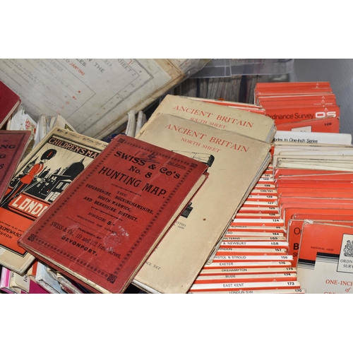 537 - FIVE BOXES OF ASSORTED VINTAGE ORDNANCE SURVEY MAPS, to include two January 1942 maps of R.A.F stati... 