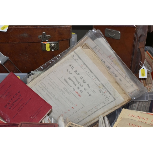 537 - FIVE BOXES OF ASSORTED VINTAGE ORDNANCE SURVEY MAPS, to include two January 1942 maps of R.A.F stati... 