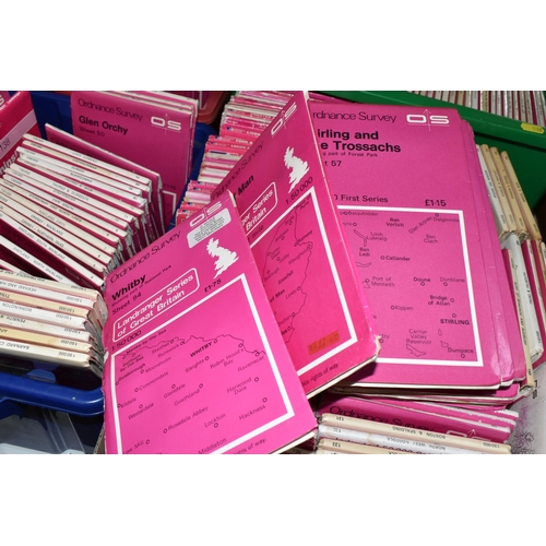 538 - FOUR BOXES OF ORDNANCE SURVEY 'LAND RANGER' MAPS, approximately two hundred and ninety maps covering... 