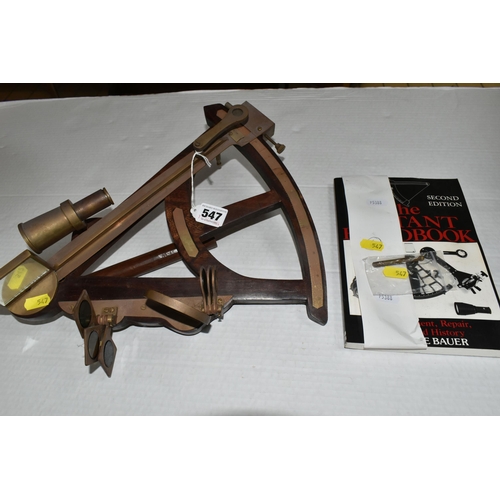 547 - VINTAGE SEXTANT AND HANDBOOK, wooden and brass sextant and handbook second edition by Bruce Bauer, (... 