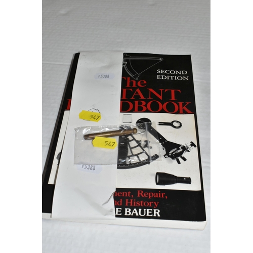 547 - VINTAGE SEXTANT AND HANDBOOK, wooden and brass sextant and handbook second edition by Bruce Bauer, (... 