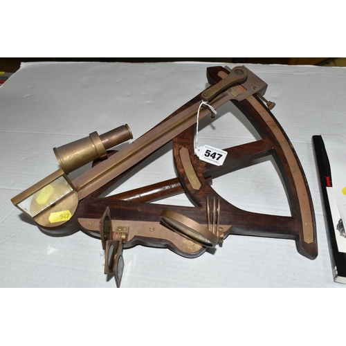 547 - VINTAGE SEXTANT AND HANDBOOK, wooden and brass sextant and handbook second edition by Bruce Bauer, (... 