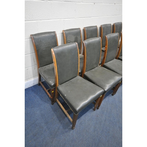 1198 - A SET OF TEN CHAIRS, with dark green leatherette upholstery, with square tapered and reeded front le... 