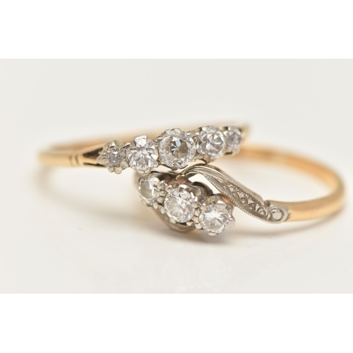 26 - TWO DIAMOND RINGS, the first designed as a graduated line of five old cut diamonds, estimated total ... 