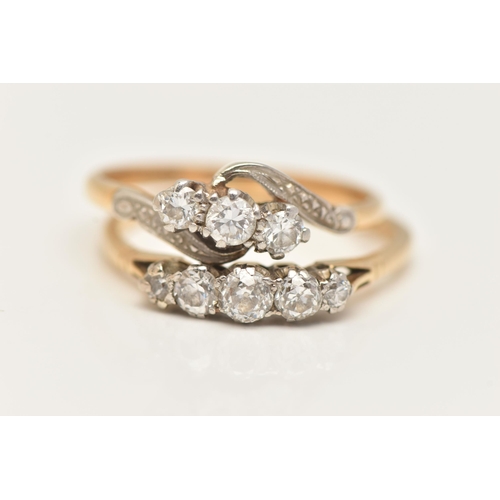 26 - TWO DIAMOND RINGS, the first designed as a graduated line of five old cut diamonds, estimated total ... 