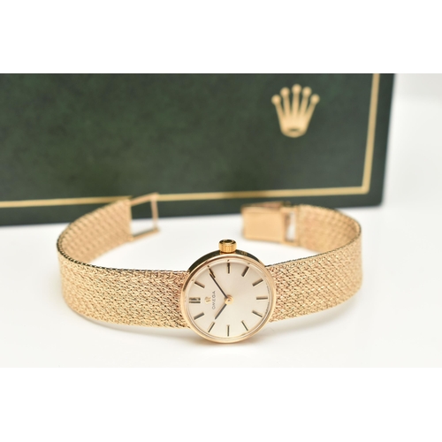 30 - A LADIES 9CT GOLD 'OMEGA' WRISTWATCH AND A ROLEX WATCH BOX, manual wind watch, round silvered dial s... 