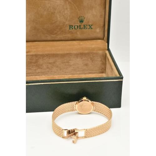 30 - A LADIES 9CT GOLD 'OMEGA' WRISTWATCH AND A ROLEX WATCH BOX, manual wind watch, round silvered dial s... 