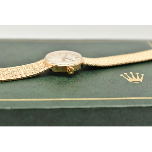 30 - A LADIES 9CT GOLD 'OMEGA' WRISTWATCH AND A ROLEX WATCH BOX, manual wind watch, round silvered dial s... 