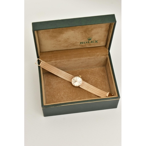 30 - A LADIES 9CT GOLD 'OMEGA' WRISTWATCH AND A ROLEX WATCH BOX, manual wind watch, round silvered dial s... 