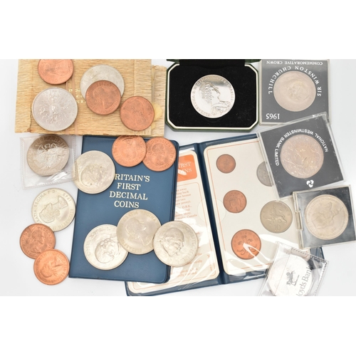 64 - A SILVER 'NATIONAL TRUST' MEDALLION WITH COINS AND COMMEMORATIVES, Elizabetha .R.Reginae Mater Prase... 