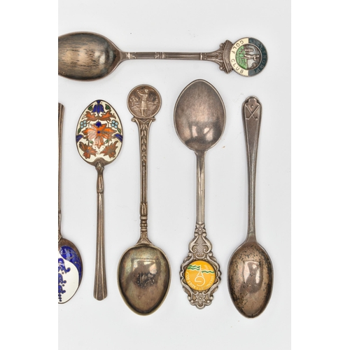 65 - A SMALL SELECTION OF SILVER TEASPOONS, to include a set of five silver gilt teaspoons with engraved ... 