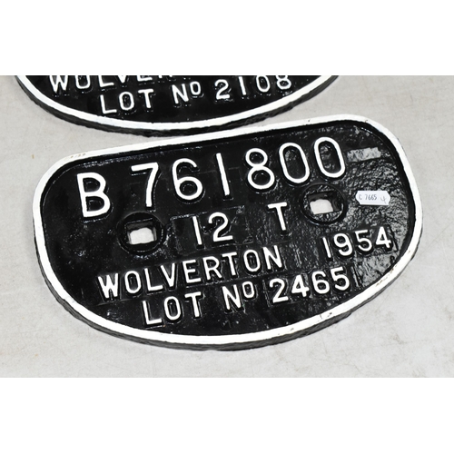 412 - TWO CAST IRON RAILWAY PLAQUES from Wolverton dated 1950 and 1954 comprising one B457370 13T Lot No. ... 