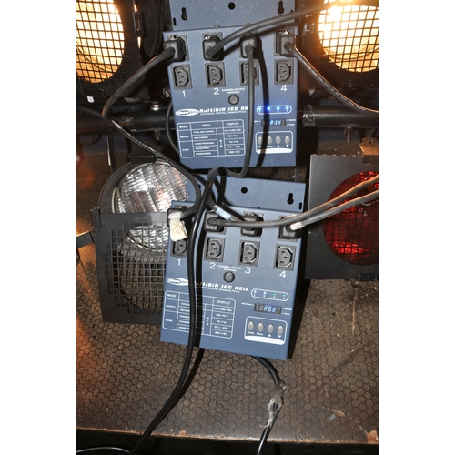 A COLLECTION OF STAGE LIGHTING including two Showtec Multi Dim IEC mk2 ...