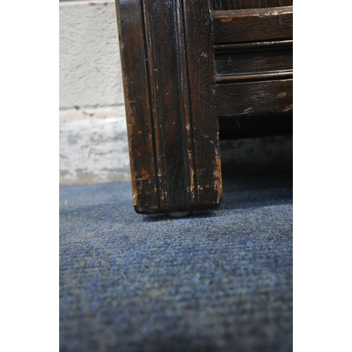 1238 - A 20TH CENTURY OAK BLANKET CHEST, the front panel with arched and foliate carving, width 92cm x dept... 