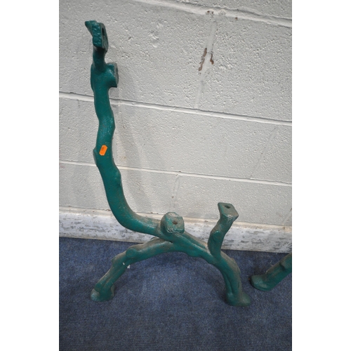 1250 - A PAIR OF REPRODUCTION GREEN PAINTED BENCH ENDS, in the form of roots (condition report: no back or ... 