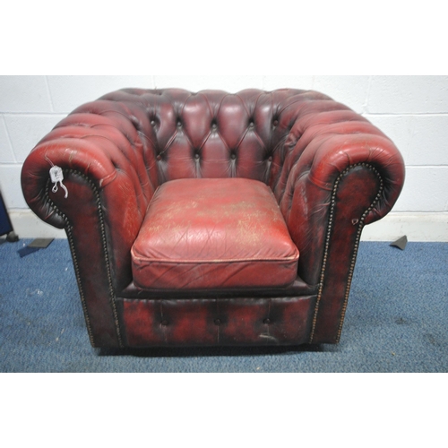 1256 - A BURGUNDY LEATHER CHESTERFIELD TUB CHAIR, width 103cm x depth 78cm x height 70cm (condition report:... 