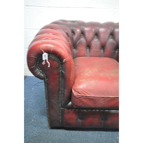 1256 - A BURGUNDY LEATHER CHESTERFIELD TUB CHAIR, width 103cm x depth 78cm x height 70cm (condition report:... 