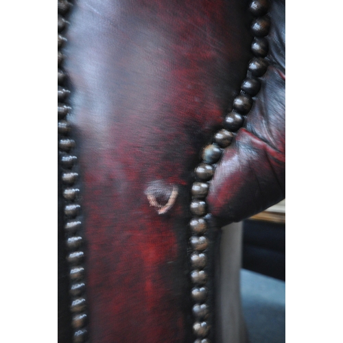 1256 - A BURGUNDY LEATHER CHESTERFIELD TUB CHAIR, width 103cm x depth 78cm x height 70cm (condition report:... 