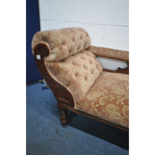 1260 - AN EDWARDIAN WALNUT PARLOUR SUITE, comprising a chaise lounge, length 175cm, an armchair, a large ch... 