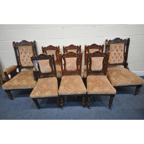 1260 - AN EDWARDIAN WALNUT PARLOUR SUITE, comprising a chaise lounge, length 175cm, an armchair, a large ch... 