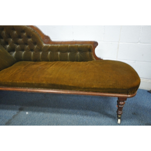 1261 - A LATE VICTORIAN WALNUT PARLOUR SUITE, comprising a chaise lounge, length 188cm, a ladies and gentle... 