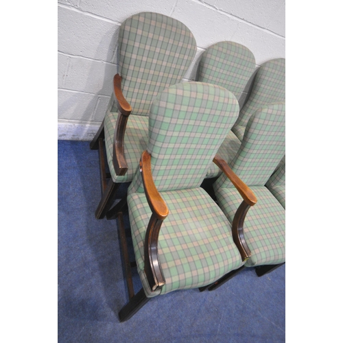 1267 - A SET OF EIGHT 20TH CENTURY DINING CHAIRS, including four carvers, all with green tartan upholstery ... 