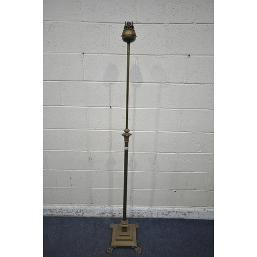 1278 - A 19TH CENTURY BRASS TELESCOPIC OIL LAMP, with a Corinthian style pillar, on a stepped base, with pa... 