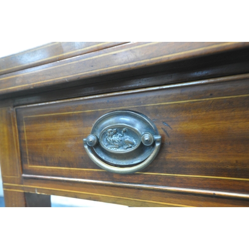 1290 - A SHERATON REVIVAL MAHOGANY FOLD OVER TEA TABLE, with a single frieze drawer, raised on square taper... 