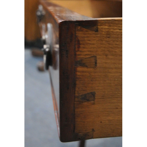 1290 - A SHERATON REVIVAL MAHOGANY FOLD OVER TEA TABLE, with a single frieze drawer, raised on square taper... 