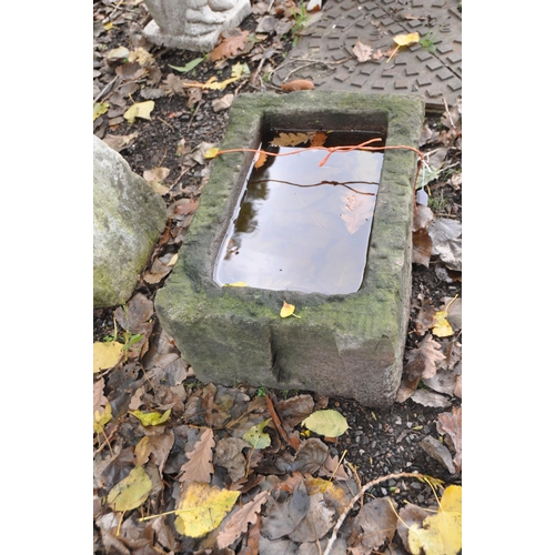 1007 - A WEATHERED RECTANGULAR SANDSTONE TROUGH, width 39cm x depth 57cm x height 25cm (condition report: n... 