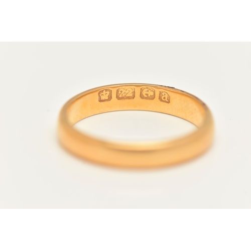 24 - A 22CT GOLD POLISHED BAND RING, approximate band width 3.1mm, hallmarked 22ct Birmingham, ring size ... 