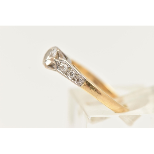 25 - AN 18CT GOLD DIAMOND RING, set with a central round brilliant cut diamond, in a six claw setting (cl... 