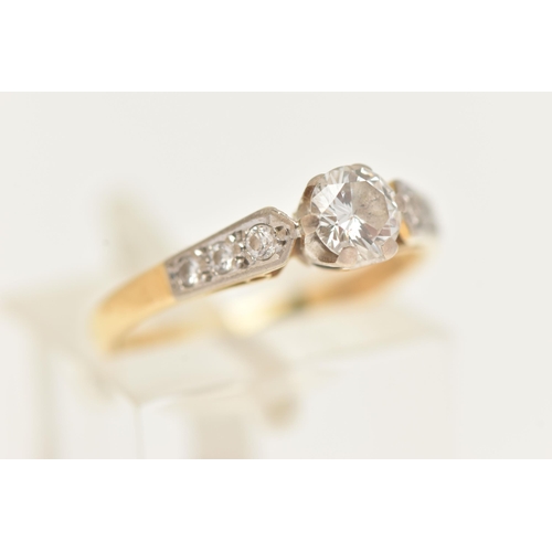 25 - AN 18CT GOLD DIAMOND RING, set with a central round brilliant cut diamond, in a six claw setting (cl... 