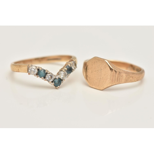 26 - TWO 9CT GOLD RINGS, the first a polished signet ring, hallmarked 9ct Birmingham, ring size I 1/2, th... 