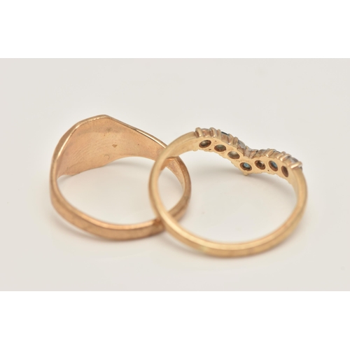 26 - TWO 9CT GOLD RINGS, the first a polished signet ring, hallmarked 9ct Birmingham, ring size I 1/2, th... 